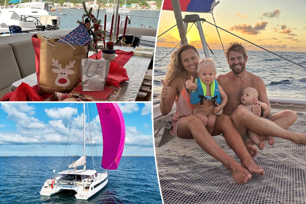 Family on a sailboat plans a minimalist Christmas at sea with fresh fish, seashells gifts